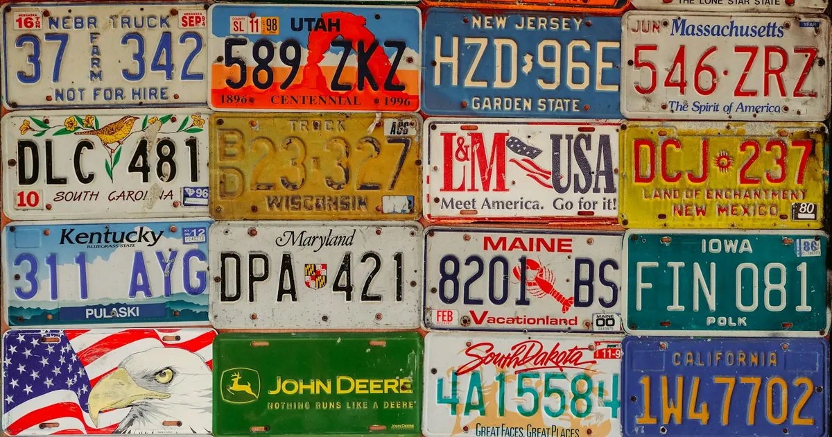 Colección de placas vehiculares de distintos colores